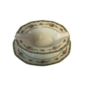 C F Haviland & GDA Limoges France Gravy‎ Boat With Undertray Cream Floral Gold